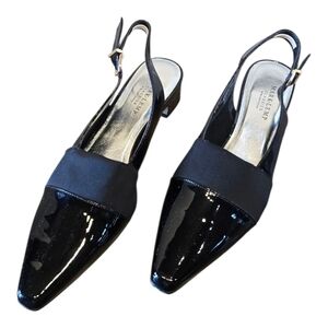 Mark Lemp Narrow Black Patent Leather Slingback Block Heel Pump 10 AAAA